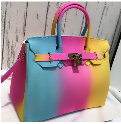 New colorful color women's portable scrub jelly bag fashion platinum shoulder diagonal PVC female big bag