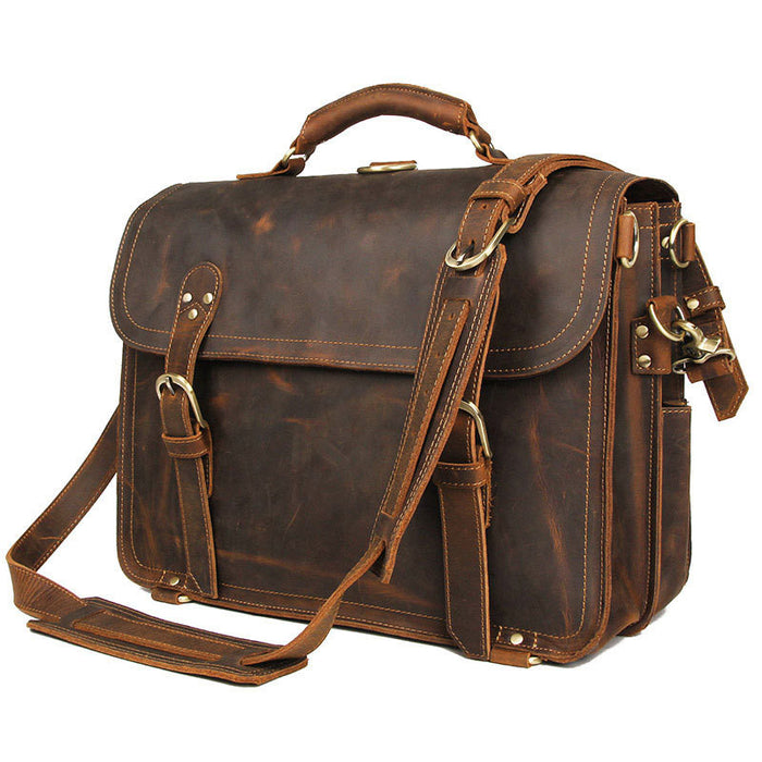 Genuine Leather Men's Bag Crazy Horse Leather Retro Men's One-shoulder Messenger Bag