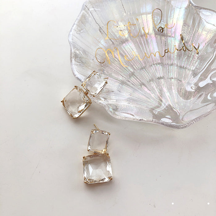 Square transparent long face repair earrings