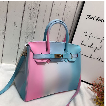 New colorful color women's portable scrub jelly bag fashion platinum shoulder diagonal PVC female big bag