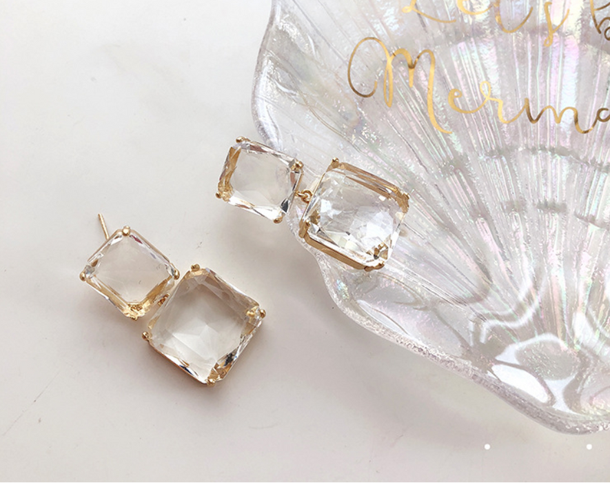 Square transparent long face repair earrings