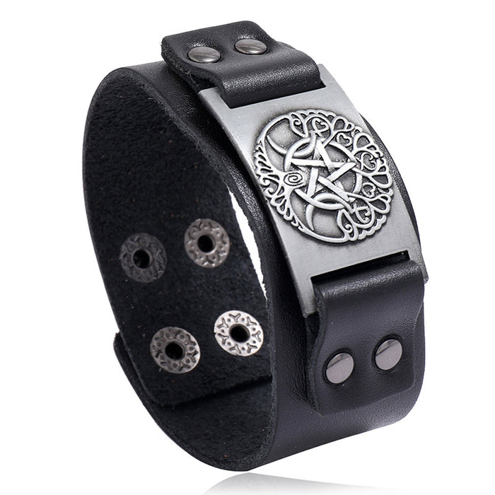 Nordic Viking Cowhide Bracelet Celtic Wolf Head Male