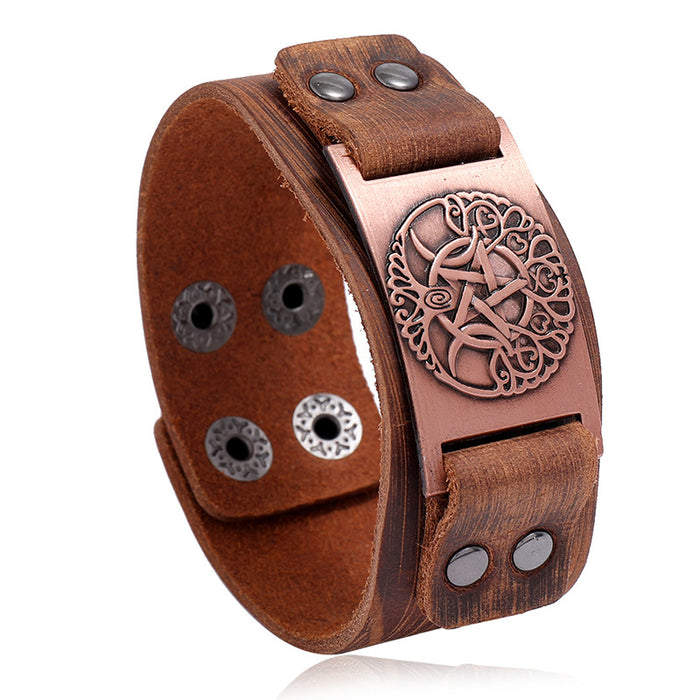 Nordic Viking Cowhide Bracelet Celtic Wolf Head Male