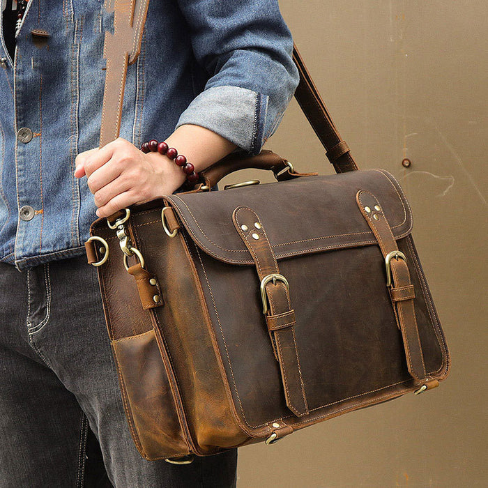 Genuine Leather Men's Bag Crazy Horse Leather Retro Men's One-shoulder Messenger Bag